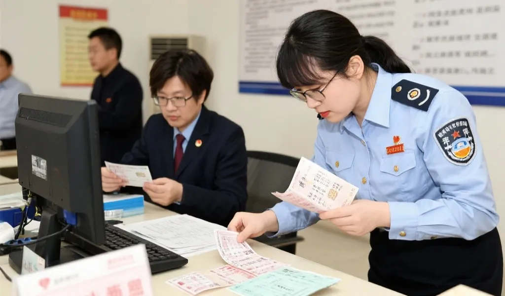官方工作人员核验彩票票据，严谨认真